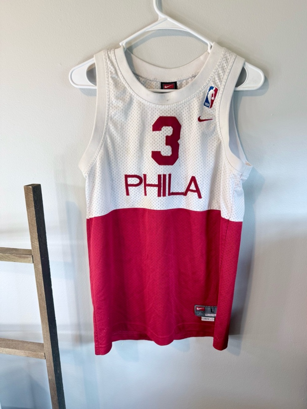 Nike White and Red PHILA #3 Basketball Jersey